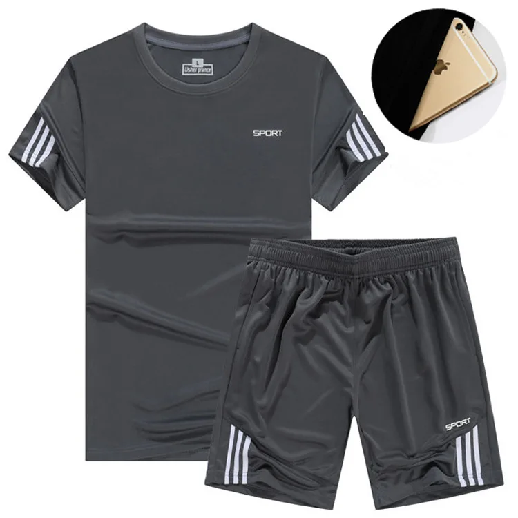 Спортивная одежда для мужчин; летний комплект из двух предметов; быстросохнущая одежда; одежда для тренировок; Открытая футболка с коротким рукавом; шорты; дышащая обувь