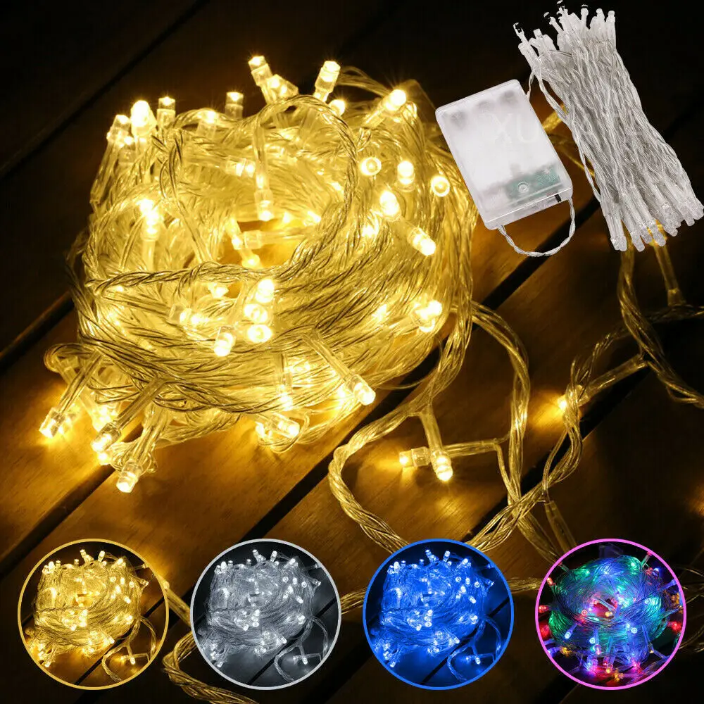 thumbnail image 1 of Guirnalda de luces LED de 20 m, 10 m, 5 m, 2 m, para decoración de árbol de Navidad, bodas, luces de hadas impermeables para interior y exterior, funciona con pilas, 1 of 4