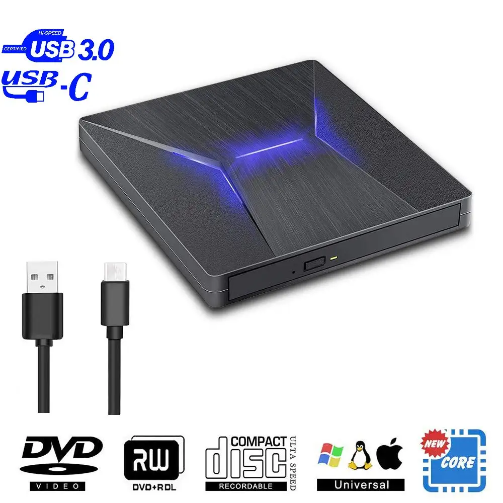 Тип C USB 3,0 внешний CD привод DVD RW горелка Писатель Оптический привод CD rom плеер для hp Apple Macbook PC ноутбук Windows