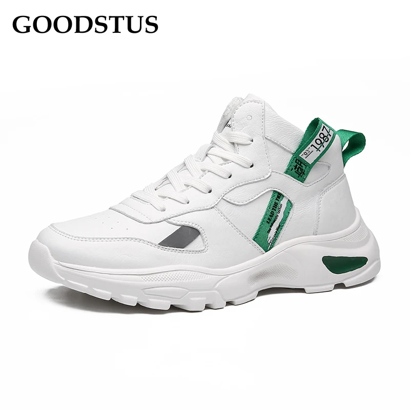 

GOODSTUS Men Sneaker Pu Vamp Breathable Solid Thock Soft Bottom Comfortable High Top Fahsion Quality Male Clunky Sneaker