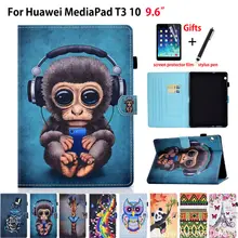 Чехол для huawei MediaPad T3 10 AGS-L09 AGS-W09 AGS-L03 9," принципиально и мультипликационным принтом «обезьянка», силиконовый чехол из искусственной кожи с подставкой в виде ракушки+ подарок