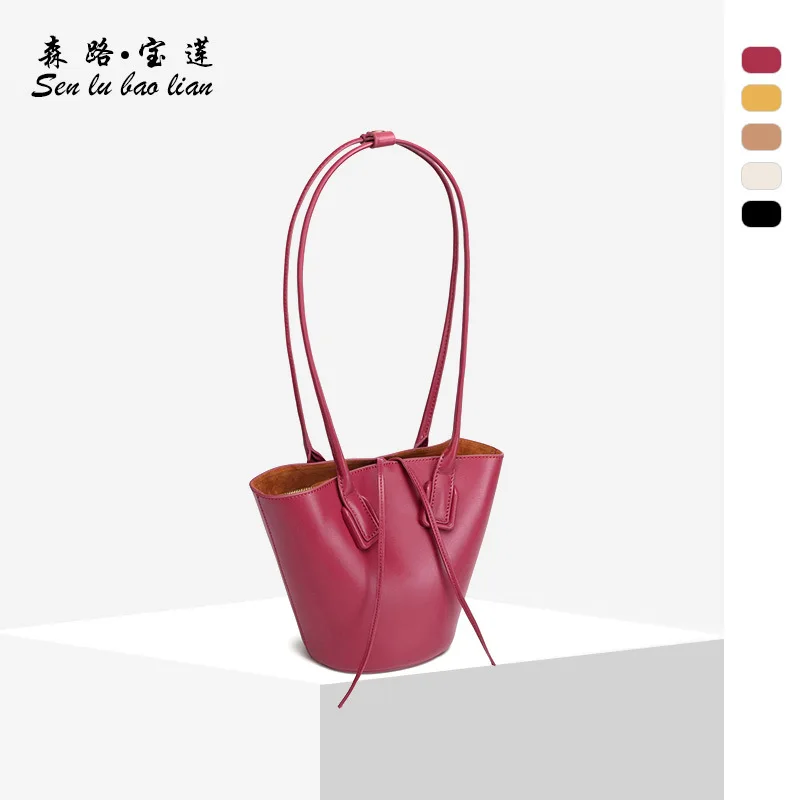 

Women's Bag 2020 New Style Leather Wings Style Bag Style Solid Color Vegetable Basket Leather Shoulder Handbag