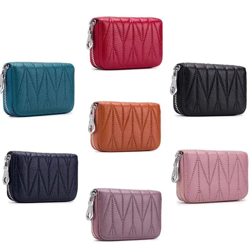 THINKTHENDO RFID Blocking Credit Card Holder PU Leather Wallet Zipper Change Coin Bag for Women