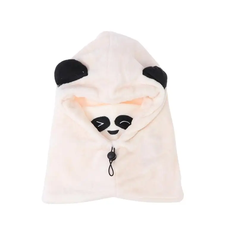 Beige Panda Ветрозащитная Кепка, шапка с защитой от холода, детский зимний комбинезон, головной убор, наушники плюс бархат, коралловый флис, ветрозащитная Кепка - Цвет: Beige Panda