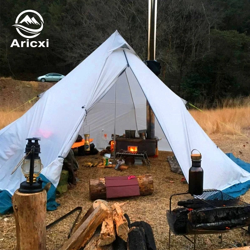 Aricxi 3-4 Person Ultralight Outdoor Camping Teepee 20D Silnylon Pyramid Tent Large Rodless Tent Backpacking Hiking Tents camping tent portable tent