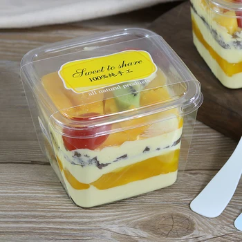 

100pcs Net red cake chesse bread box square transparent disposable plastic boxes PET ice cream fruit salad dessert cup with lid