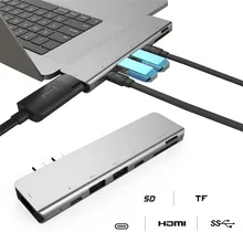 Многофункциональная док-станция двойной Порты и разъёмы Тип-C концентратор HDMI кард-ридер зарядка PD USB3.0 7-в-1 конвертер для MacBook Pro