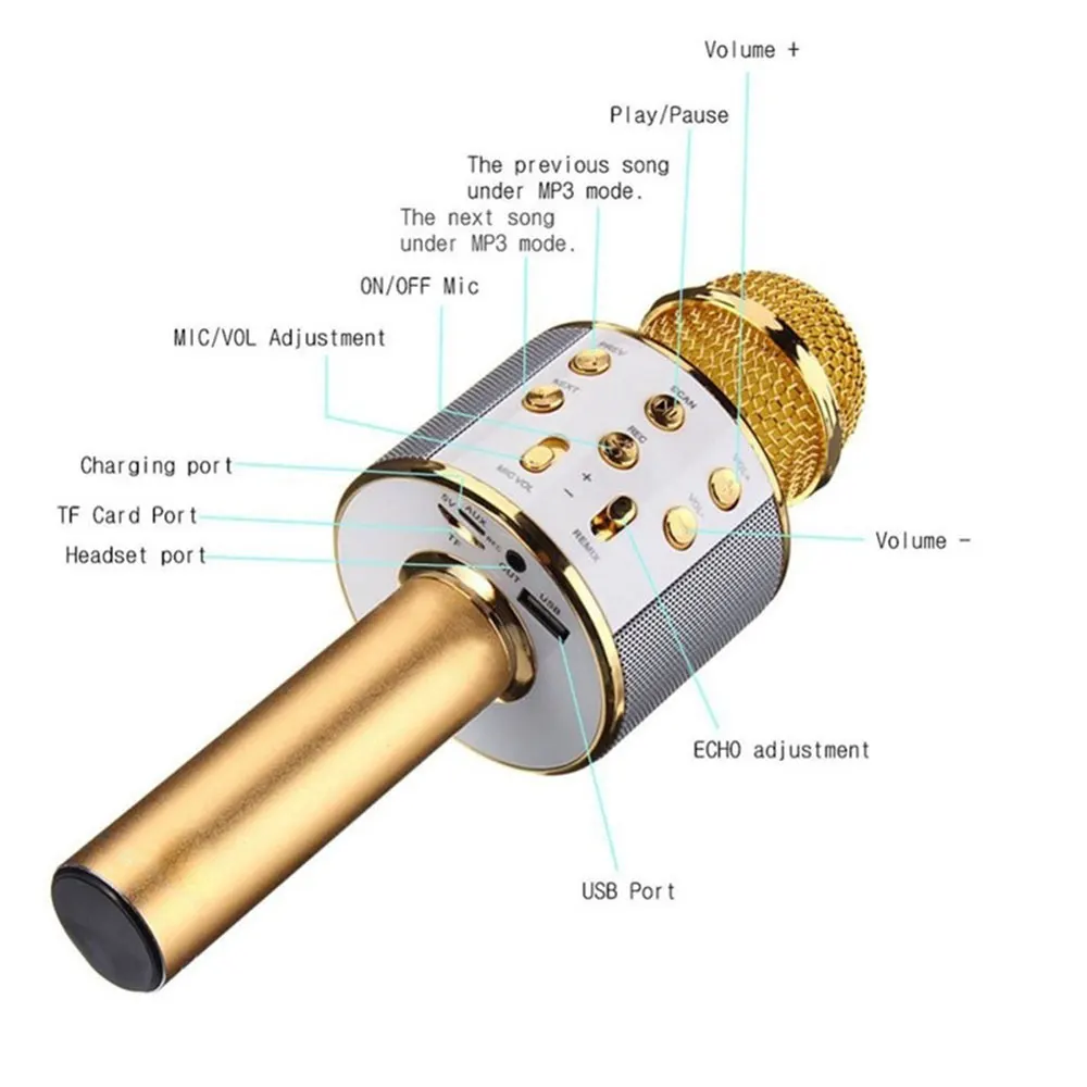 WS 858 Bluetooth беспроводной микрофон волшебный караоке профессиональный микрофон с конденсатором и Bluetooth стойка радио микрофон Запись