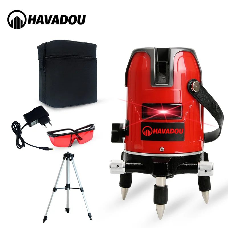 

HAVADOU 5 Lines 6Points Red Laser Levels 360°Self Leveling Adjustment Vertical&Horizontal Rotary LD 635nm Visibility
