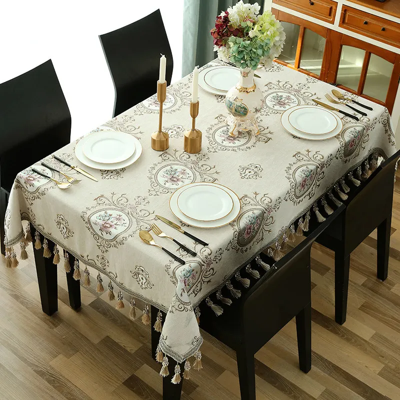 EMART Rectangle Table Cloth - Cotton Linen Waterproof With Tassels | Coffee Stripes 55x70 Inches