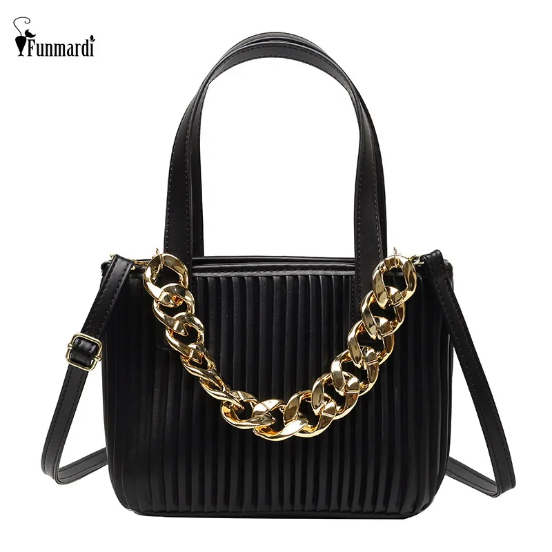 

Модные плиссированные женские сумки FUNMARDI, дизайнерские женские сумки через плечо на толстой цепочке, новинка 2022, сумки на плечо из искусственной кожи WLHB2475