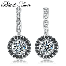 Pendientes de aro de compromiso de Plata de Ley 925 genuino Vintage para mujeres con joyas de piedra blanca y negra Bijoux T001(China)