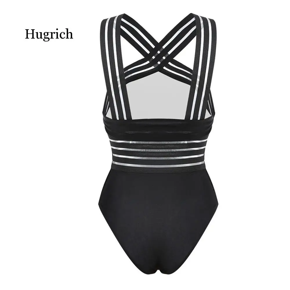 2020 Sexy One Piece Swimsuit Women Bikini Set High Neck Bandage Cross Back Neck Monokini Black Swimwear Women Bathing Suits