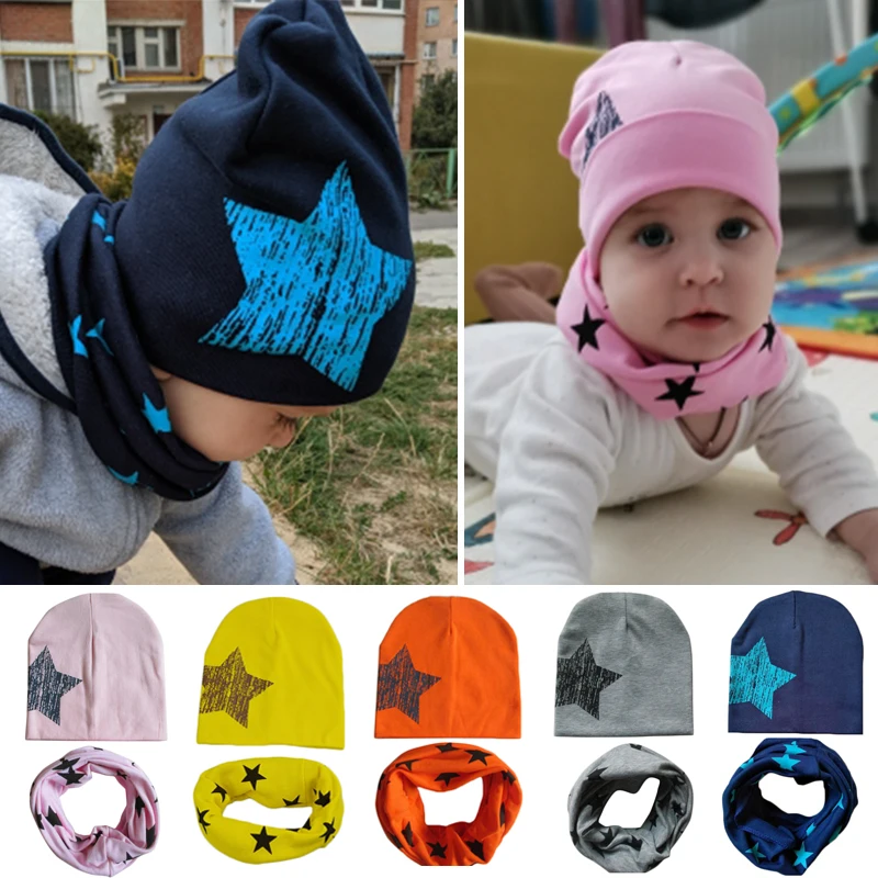 Toddler Bonnet Hat Scarf-Set Beanie-Cap Baby-Accessories Star-Printed Girl Autumn Infant