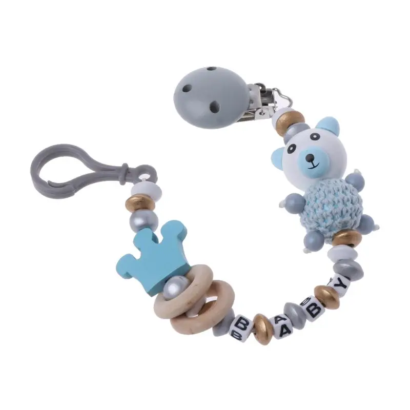 Детская Соска с зажимом и цепочкой для маленьких мальчиков и девочек, милый мультяшный медведь, буквы-игрушки, прорезыватель, соска с цепочкой, держатель для соски для кормления ребенка
