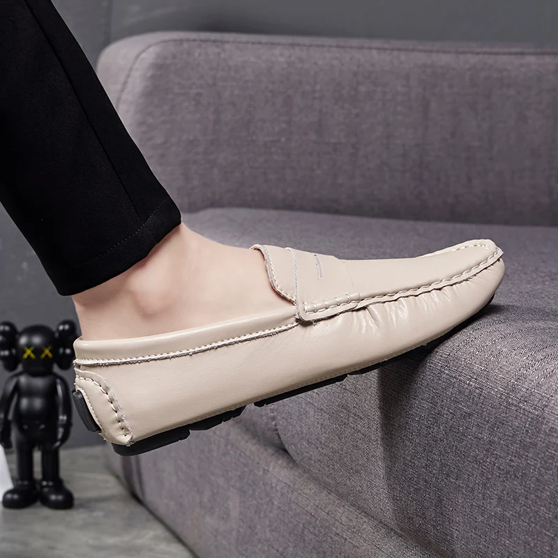 Mocassim Masculino Adulto Мокасины большие мужские лоферы ботинки из шероховатой кожи мужские мокасины на плоской подошве для вождения мужские повседневные Большие размеры белый