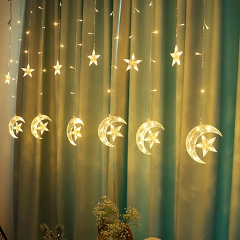 

2.5m Star Moon String Light Romantic Party Decor EU Plug Bedroom Night Fairy Festival Led Wedding Home Birthday Curtain