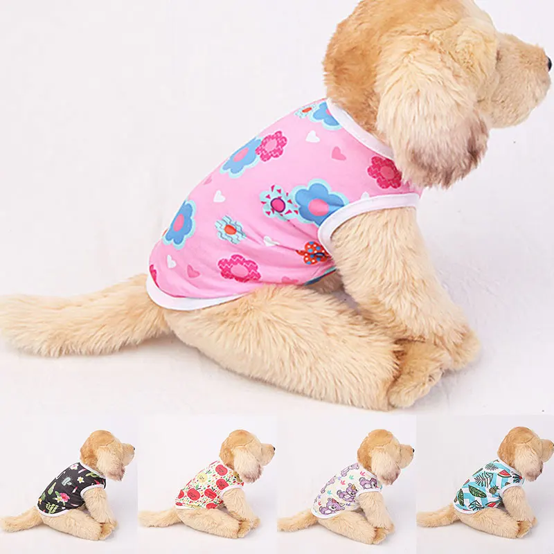 2021 Summer Cartoon Cat Vest Dog T-Shirts Print Pet Clothes Costume Cats Thin Clothing For Small Dogs Chihuahua Cute Puppy Vest