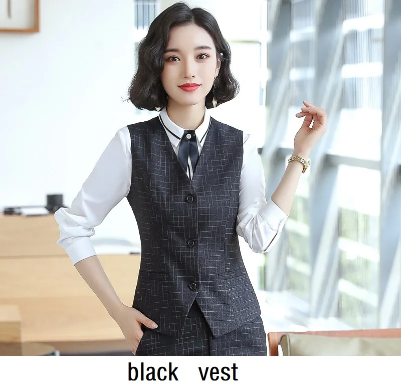 black vest Женские костюмы облегающие осенне-зимние клетчатые куртки и брюки комплект из 2 предметов OL формальные женские брючные костюмы женский комплект костюмы 8257 - Цвет: black vest