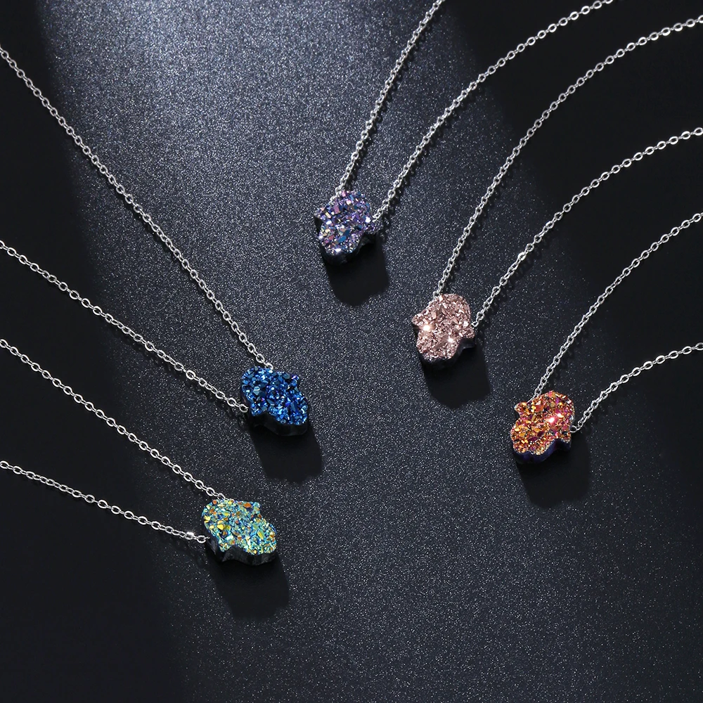 New Trend Hand of Hamsa Necklace for Women Stainless Steel Chains 5 Styles Opal Fatima Pendant With Charm Jewelry | Украшения и