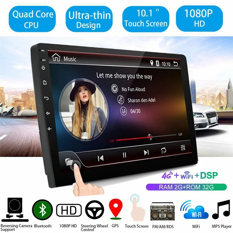 

2 Din 10.1 Inch Android 9.1 Car Universal Radio Stereo 2.5D Screen GPS Navigator 2G+32G 4G WIFI DSP Card Bluetooth Car Radio Mul