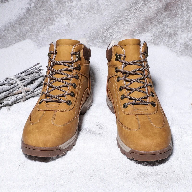 Походная обувь; мужские зимние ботинки; уличная хлопковая обувь; кожаные горные кроссовки; нескользящие зимние теплые ботинки; Мужская плюшевая спортивная обувь