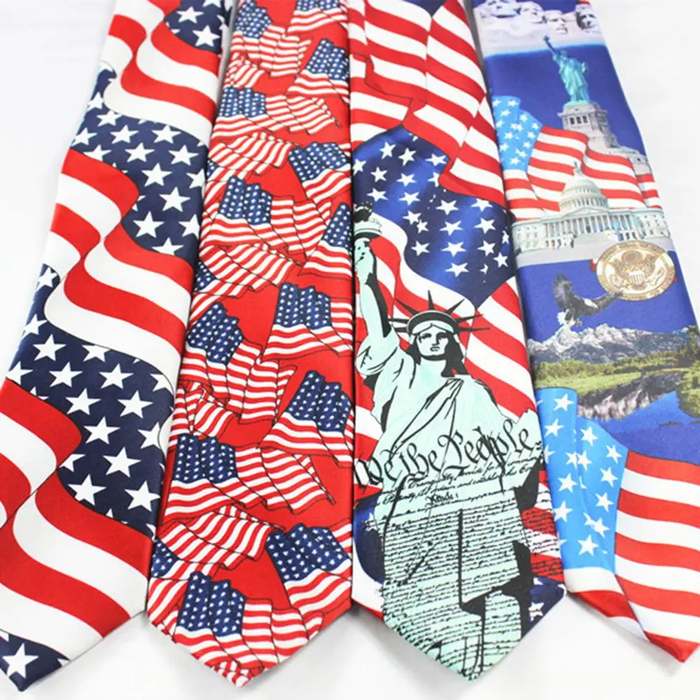 

Fashion Clothing Accessories Polyester Code Multicolor Men's Creative American Flag Printing Tie Elegant Wild Tie Hot Sale