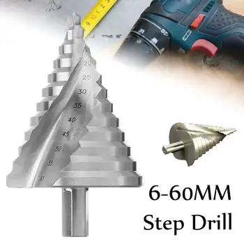 

6-60mm 12cm High Speed Steel HSS Step Drill Bit For 12 Steps Straight Flute Step Drill Hole Cut Wood Drill Bit Woodworking Set
