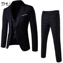 3 piece men's wedding suit fashion men's slim solid color Comfortable business office suit sets S-3XL men Blazer+ pants + vest