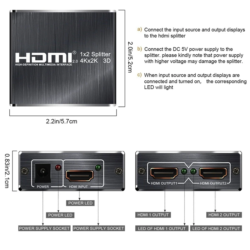 4K 60Hz HDMI 2,0 сплиттер 1X2 сплиттер HDMI 2,0 4K Поддержка HDCP 1,4 UHD HDMI сплиттер 2,0 переключатель коробка для PS4 проектор Us Pl