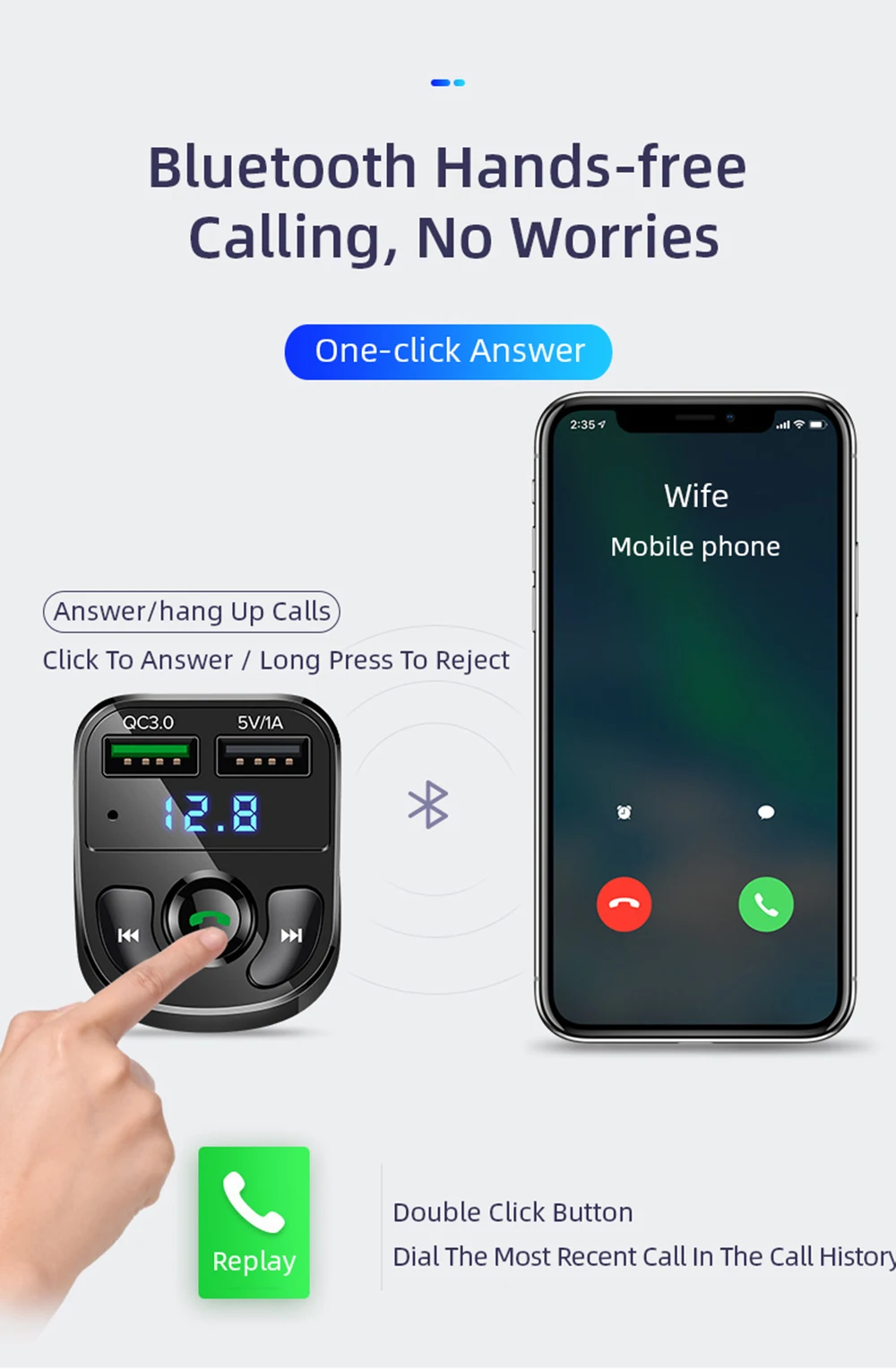 MP3-плеер Bluetooth Dual USB быстрое автомобильное зарядное устройство QC 3,0 для телефона в автомобильном комплекте Bluetooth fm-передатчик модулятор аудио Автомобильное зарядное устройство