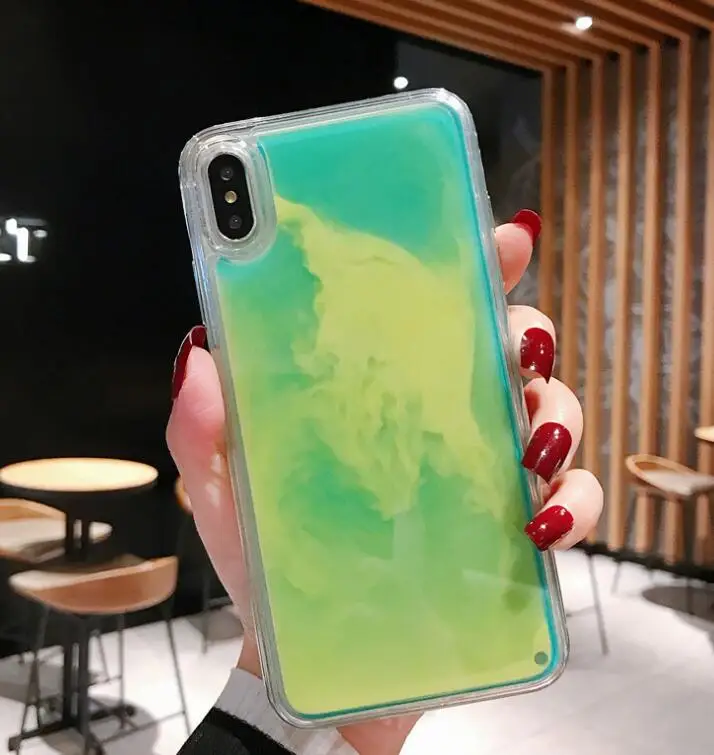 Блестящий светящийся неоновый песок чехол для iphone 6 6s 7 8 Plus 11 Pro X XS MAX XR жидкий зыбучий песок светящийся Темный мягкий чехол для телефона чехол