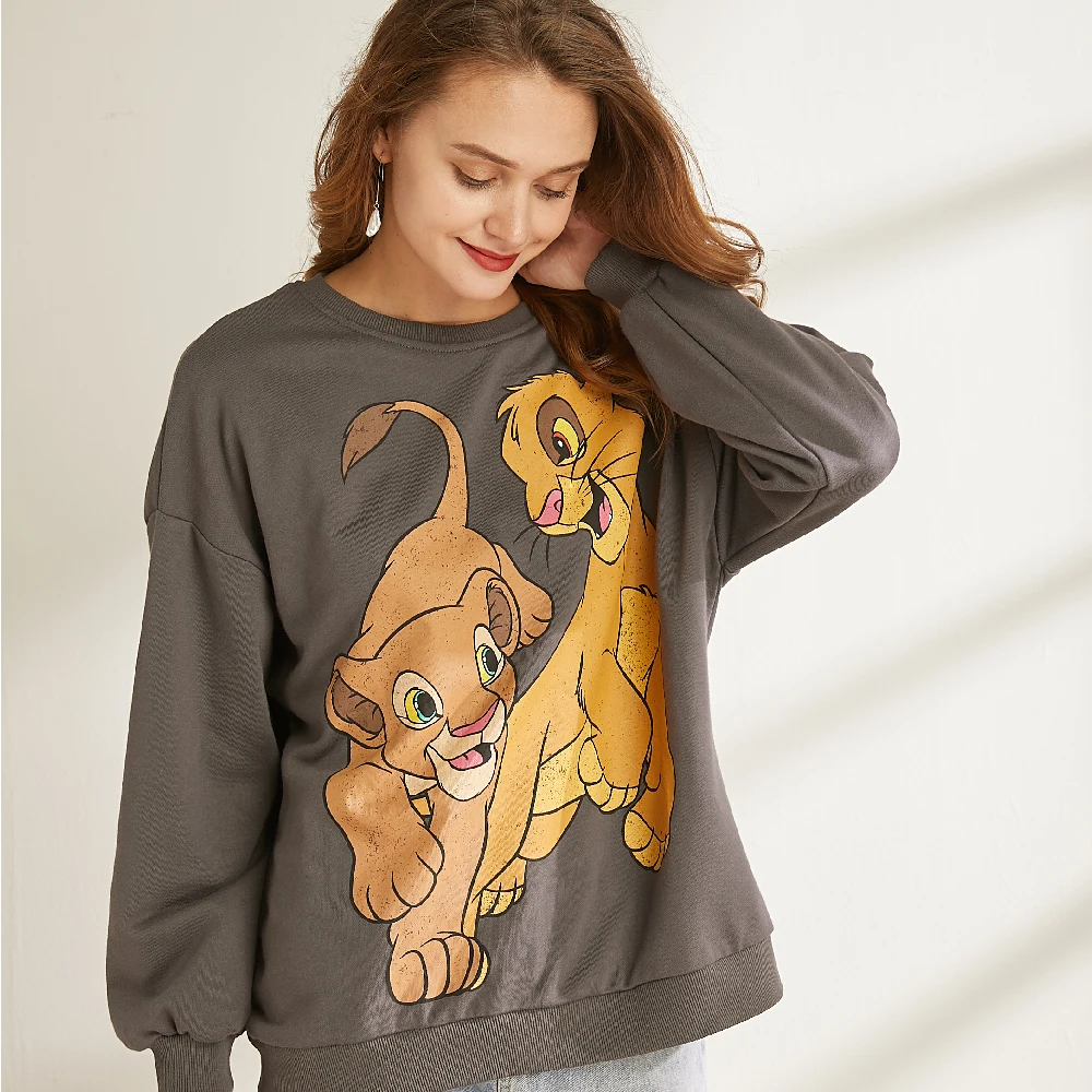 Женская толстовка с длинным рукавом the lion king пуловер оверсайз круглым вырезом и