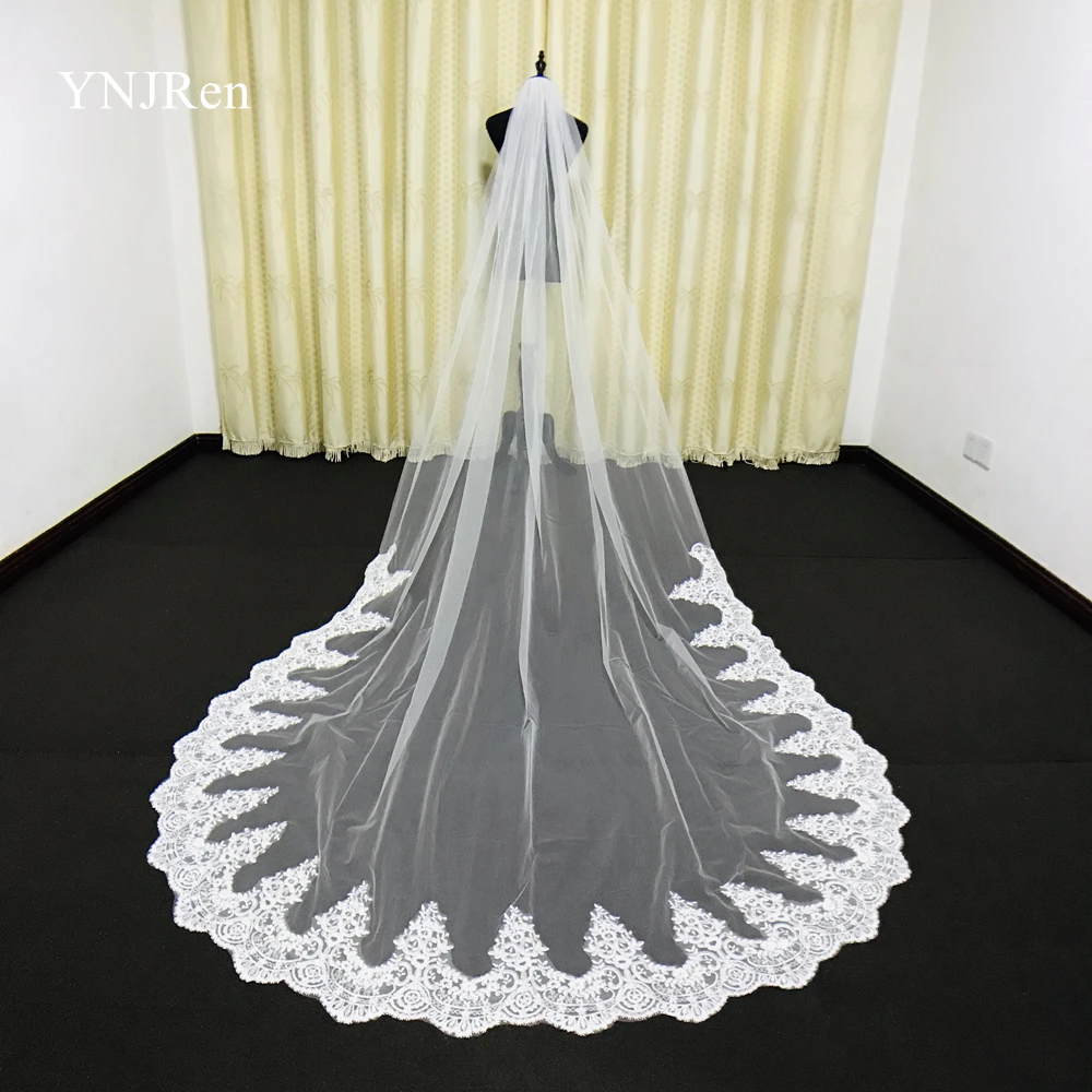 Real Photos White/Ivory Mantilla Cathedral Bridal Veil Length Lace Edge Long With Metal comb Wedding Accessories