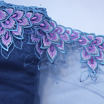 

1 Meter 21cm Wide Hot Red Floral Embroidered Lace Trim Lingerie Costume Sewing Blue Mesh Fabric Curtains Clothes Accessories DIY