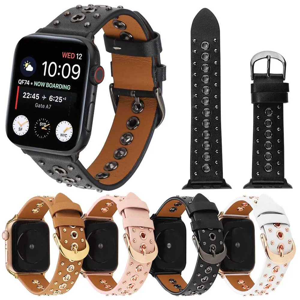 Многорядный кожаный ремешок с заклепками для Apple Watch SE Band Series 6 5 4 3 браслет в стиле