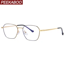Peekaboo, анти-синие компьютерные очки, защита, металлические прозрачные линзы, Мужские квадратные очки для близорукости, женские очки, оправа, золото