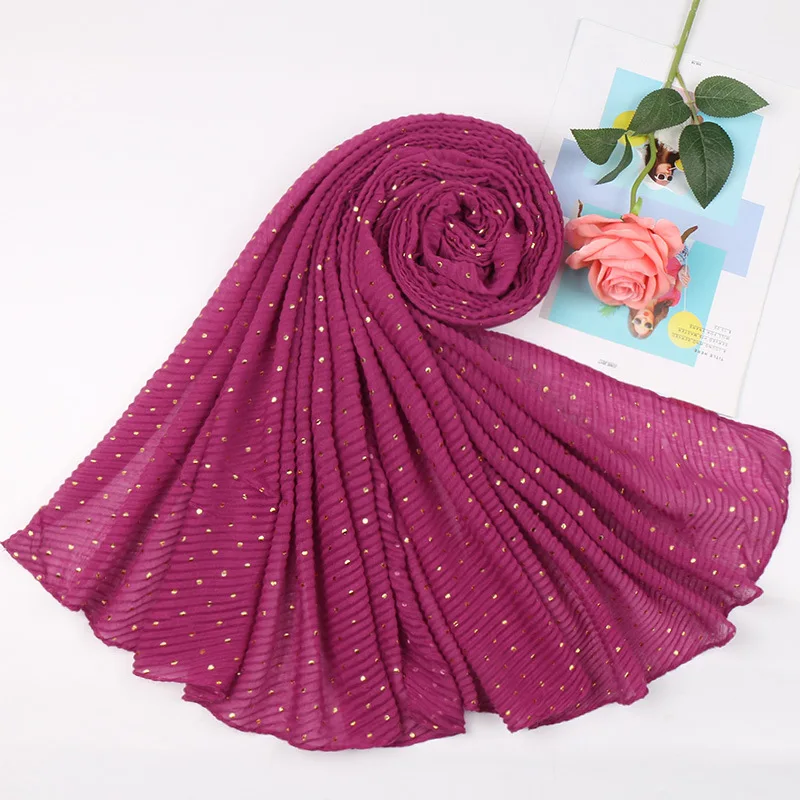 Зимние красивые мусульманские хиджабы в складочку платок Обертывания получили блеск точка тюрбан плиссированные хлопковые Для женщин длинный шарф 200x90 см