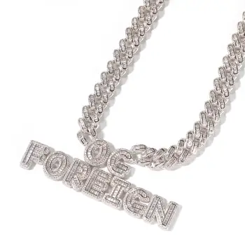

2020 new style customize name chain Miami Cuban Link Baguette Necklaces Own Words Sqaure CZ Chain Rose Gold DIY Punk Style
