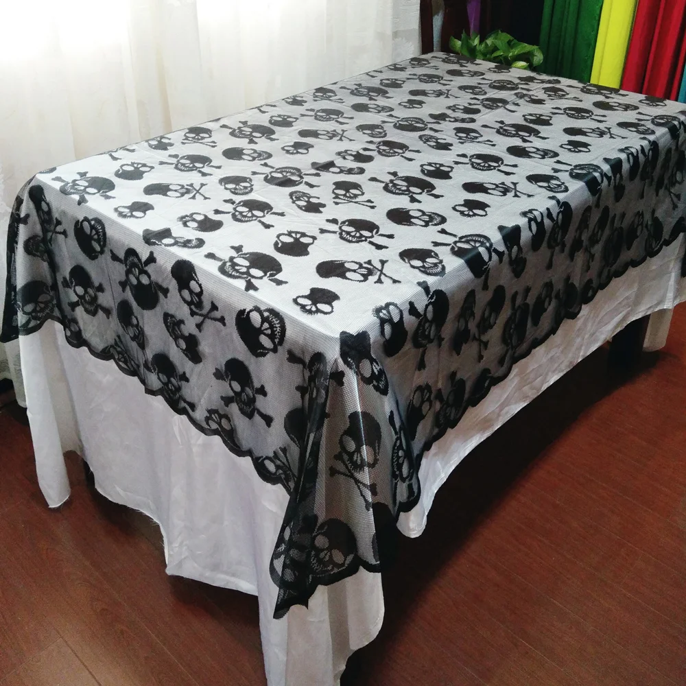 

Halloween Party Decoration 178cm Round Table Cloth Lace Backdrop Skull Scary Web Tablecloth Halloween Horror Props Home Decor