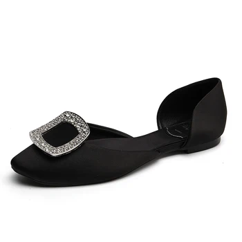 

kmeioo fashion crystal flats summer round toe flat shoes rhinestone buckle sandals Two-Pieces flats dress shoes