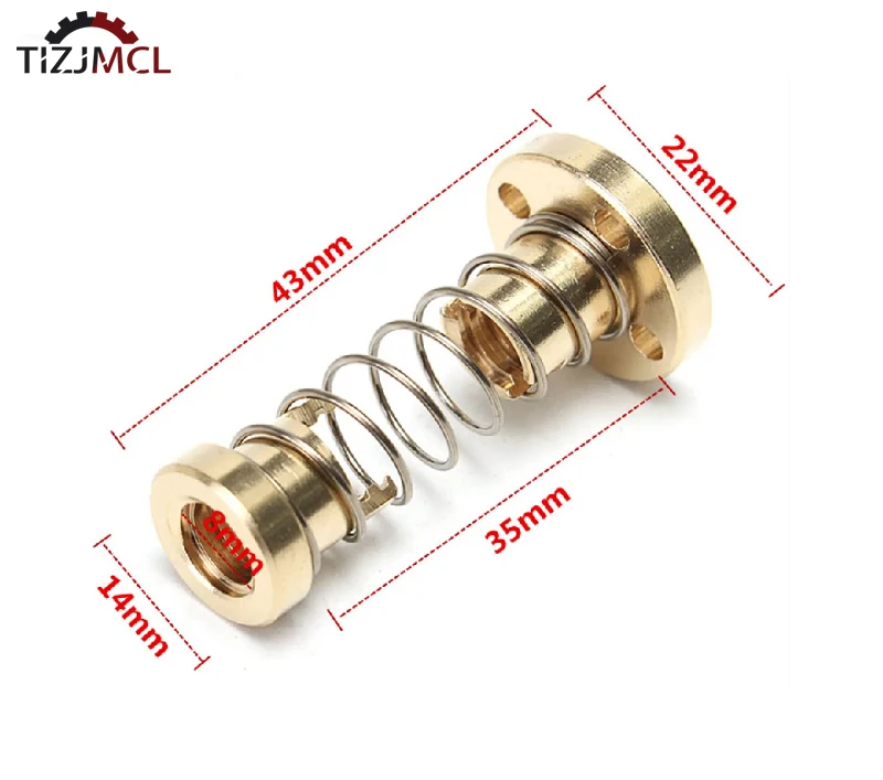 T8 Lead Screw Anti Backlash Spring Nut Loaded Elimination Gap Nut 2mm 4mm 8mm For Acme Threaded Rod DIY CNC 3D Printer Parts lead screw