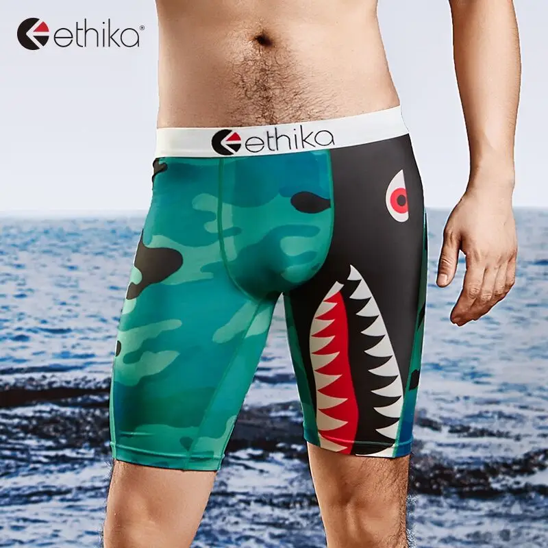 Ethika-ropa interior Sexy Gay para hombre, Bóxer largo con estampado, pantalones cortos ajustados transpirables, ropa interior deportiva