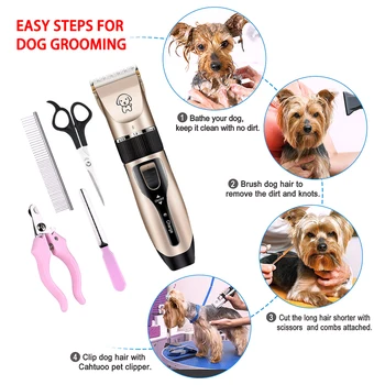 

USB Rechargeable Electric Dog Pet Hair Trimmer Grooming Remover Tools Kit w/ Brush Scissor Nail Clipper 4pcs Limit Combs