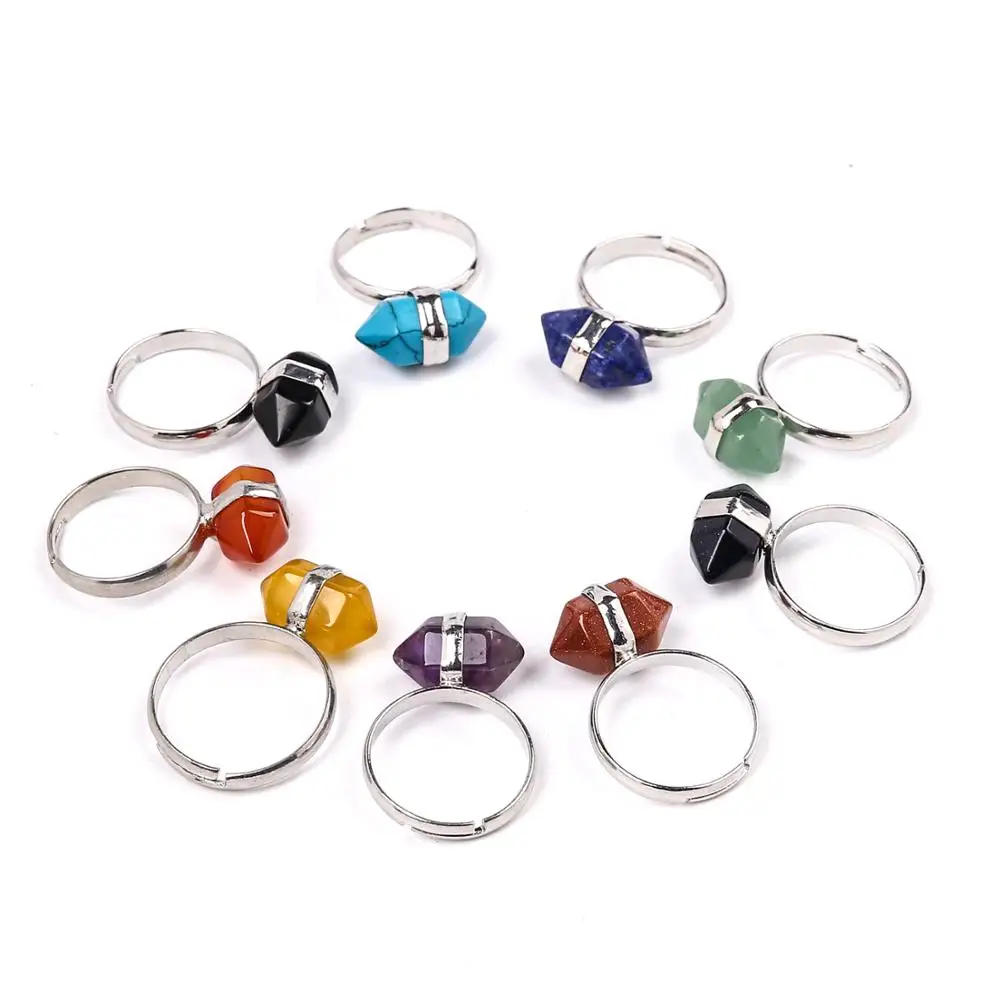 

Innovative Fashion natural crystalReiki Healing Energy ring Personality hexagonal column Unusual jewelry Vintage 2020 for women