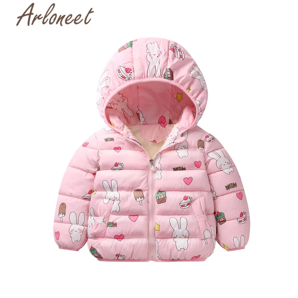 ARLONEET/детское хлопковое пальто; теплое зимнее плотное пальто для девочек; Верхняя одежда с капюшоном и принтом кролика; пальто Одежда для девочек - Цвет: PK