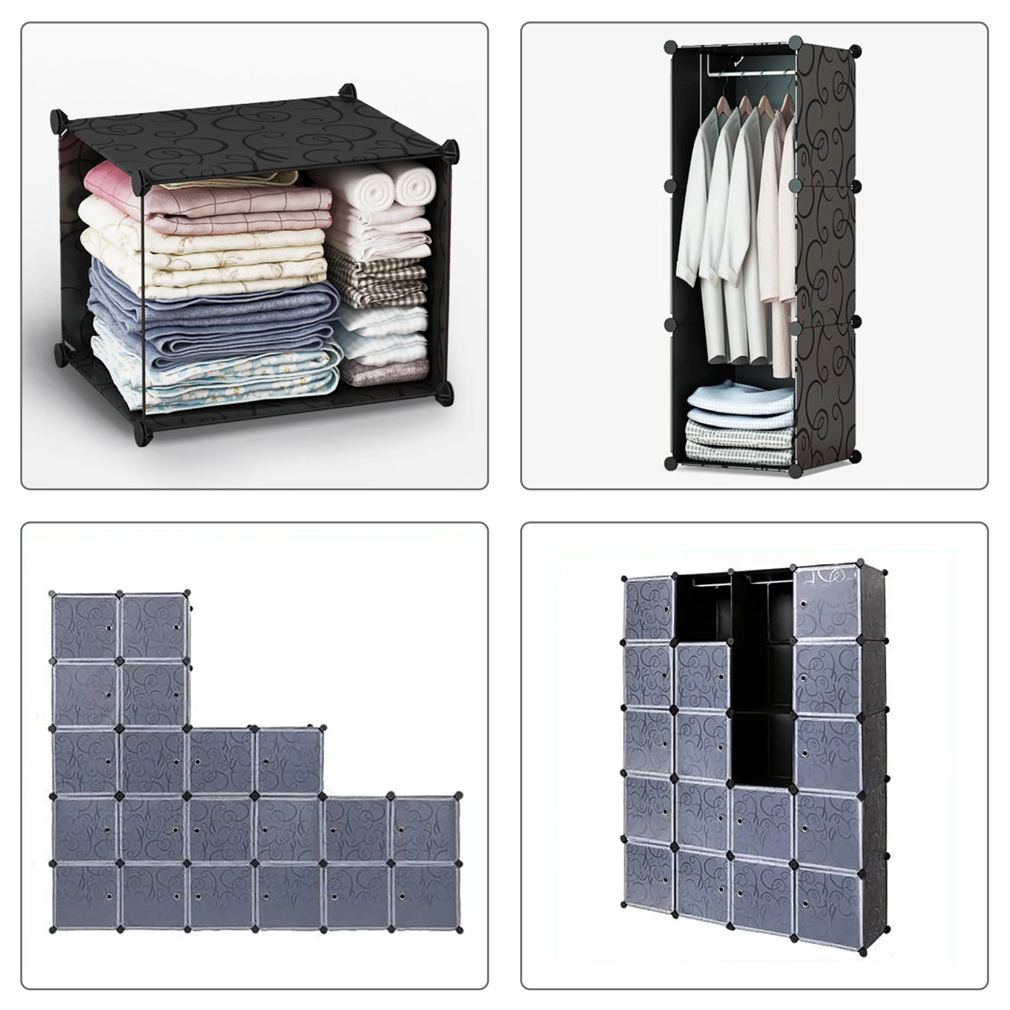 NID Bedroom Cabinets 20 Cubes Clothes Closets Garment Storage Cabinet Foldable Wardrobes Environmental Resin Panels Furniture