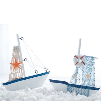 

1PC Cute Sailboat Model Flag Table Ornament Wood Crafts Toy Mini Sailing Boat Model Nautical Home Decor Cloth Kids Gift