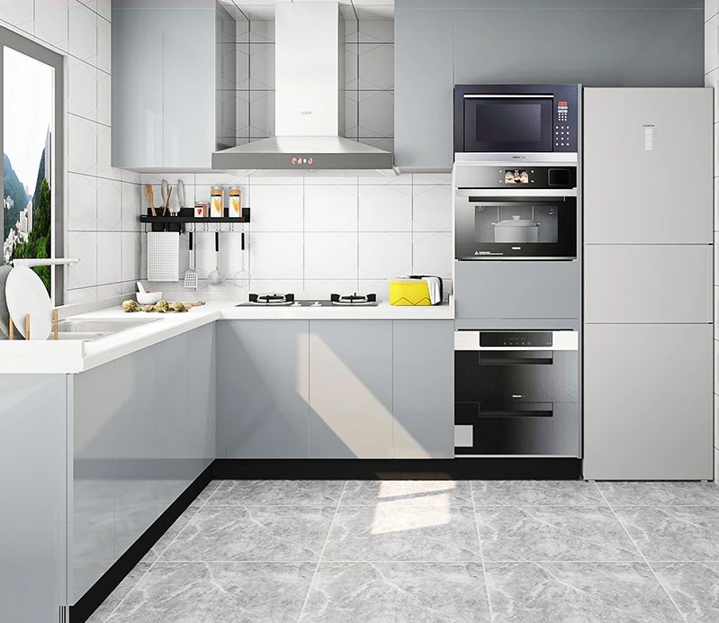 맞춤형 주방 캐비닛이 있는 집 전체 석영 스톤 조리대, 경제적인 아이스 폴 블루 캐비닛 조립 