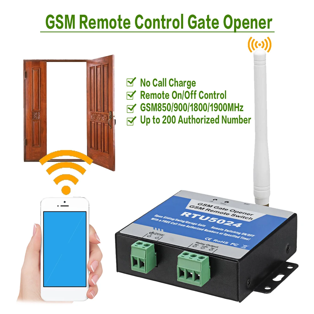 RTU5024 GSM Gate Opener Relay Wireless Remote Control On/Off Door Access Switch 850/900/1800/1900MHz for Household System | Безопасность